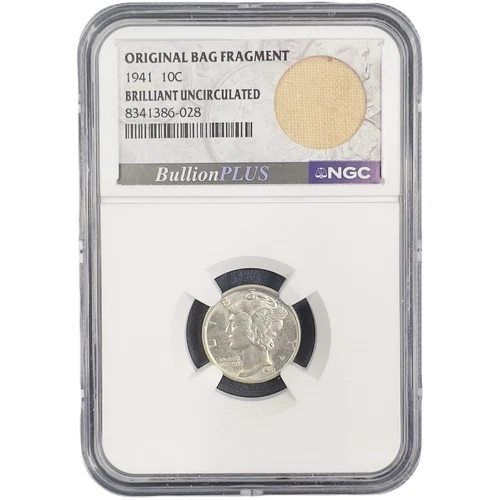 1941 Mercury Dime NGC Brilliant Uncirculated BU w/ JUMBO Original Bag Fragment