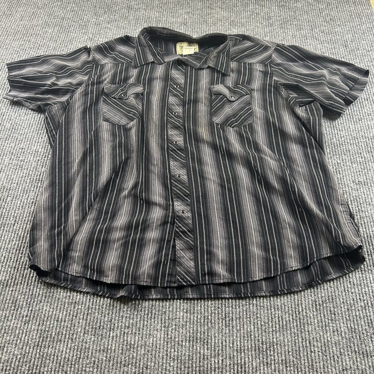 Wrangler Western Mens 3XL Black Stripe Snap Button Short Sleeve