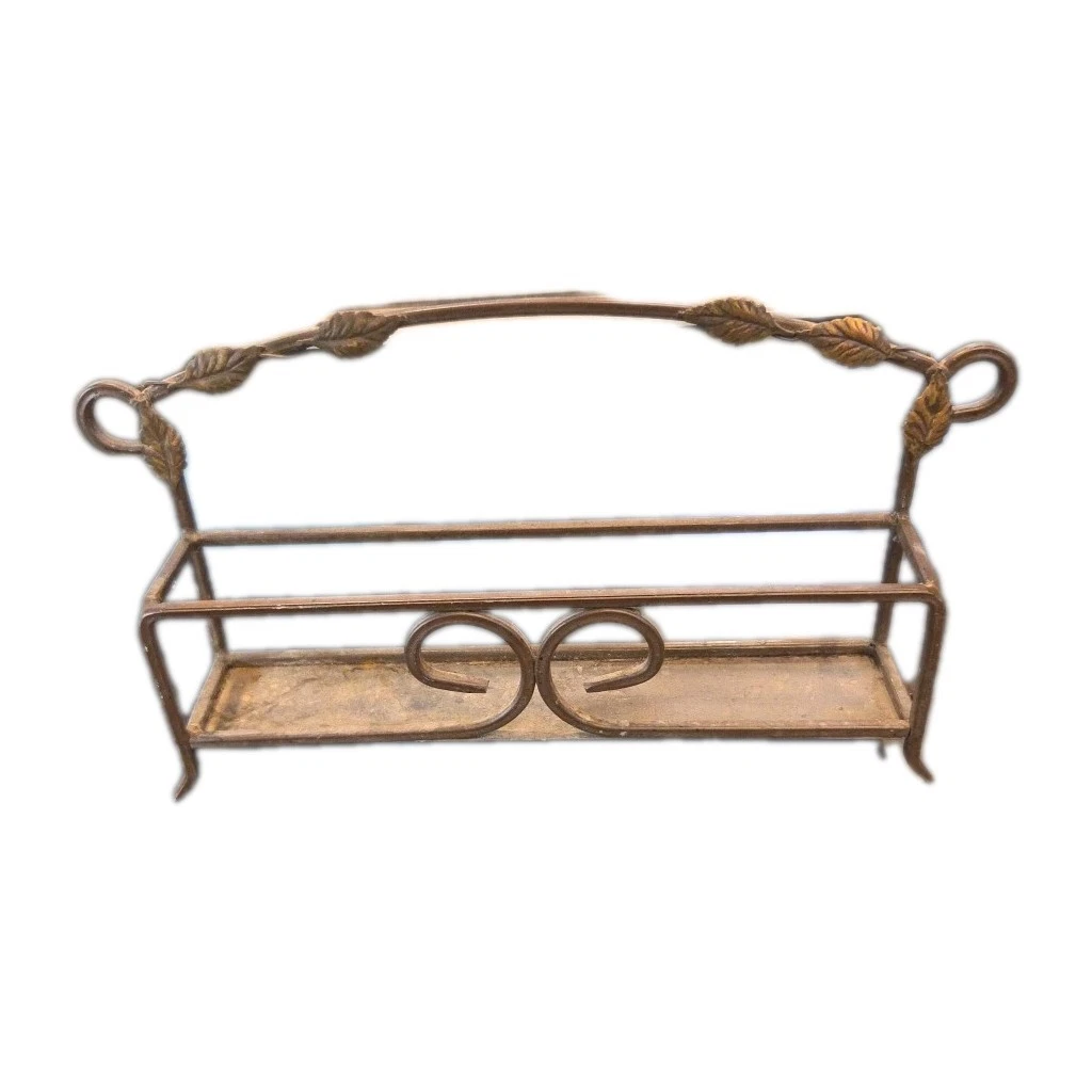 Wall Hanging or Stand Spice Rack Shelf Organizer Black Metal Gold Leaves