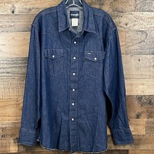 Wrangler Denim Pearl Snap Shirt Mens XL Blue Western Long Sleeve Cotton Casual