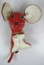 Dakin Dream Pet Red & White Leather Mouse 4" Tall Plush Toy Vintage