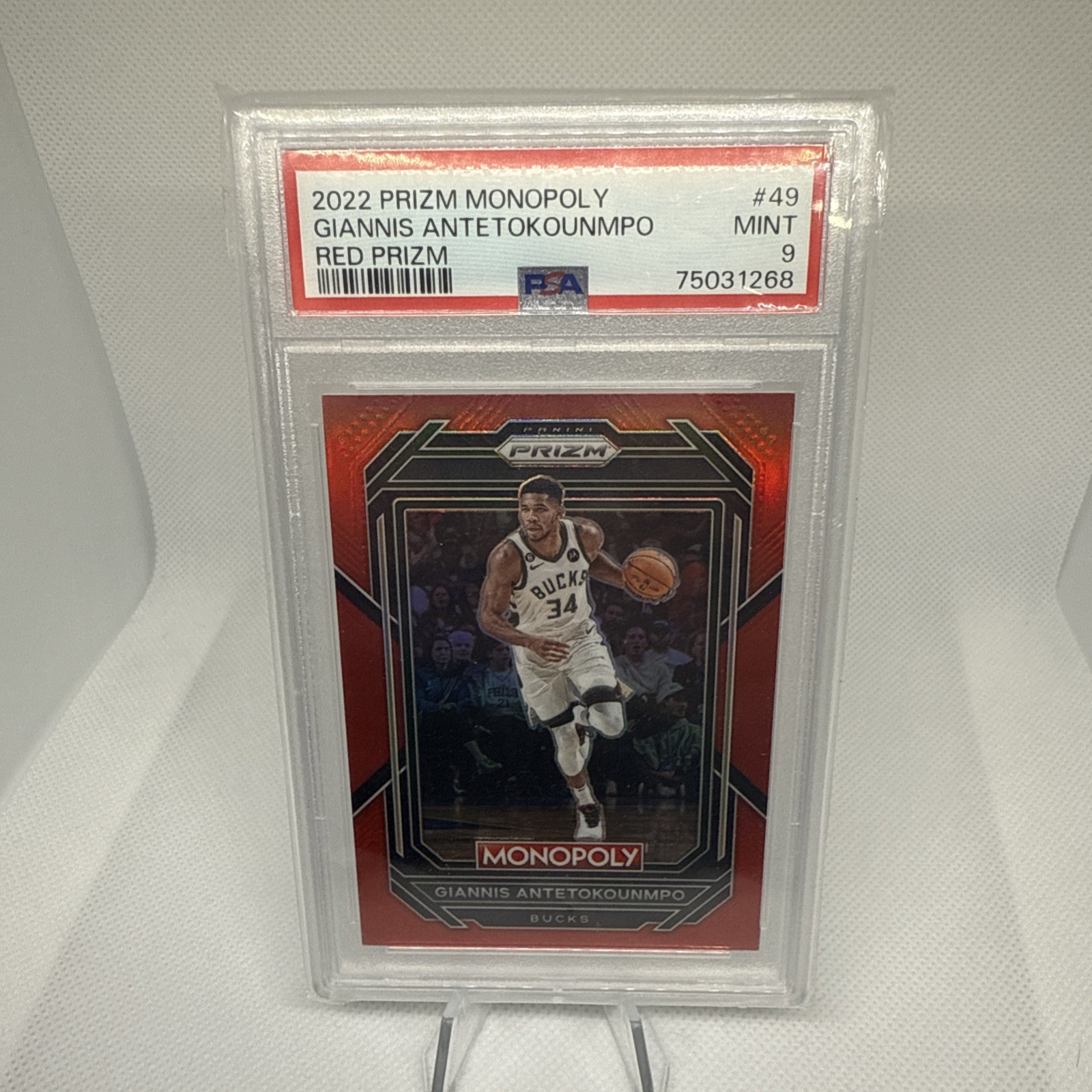 2022-23 Panini Prizm Monopoly - Red Prizm #49 Giannis Antetokounmpo /99 Psa 9