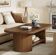 Oval Coffee Table, 2-Tier Modern Coffee Table Accent Center Table with Storage