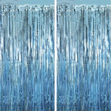 2 Pack Light Blue Tinsel Foil Fringe Curtains Party Metallic Streamers Decor
