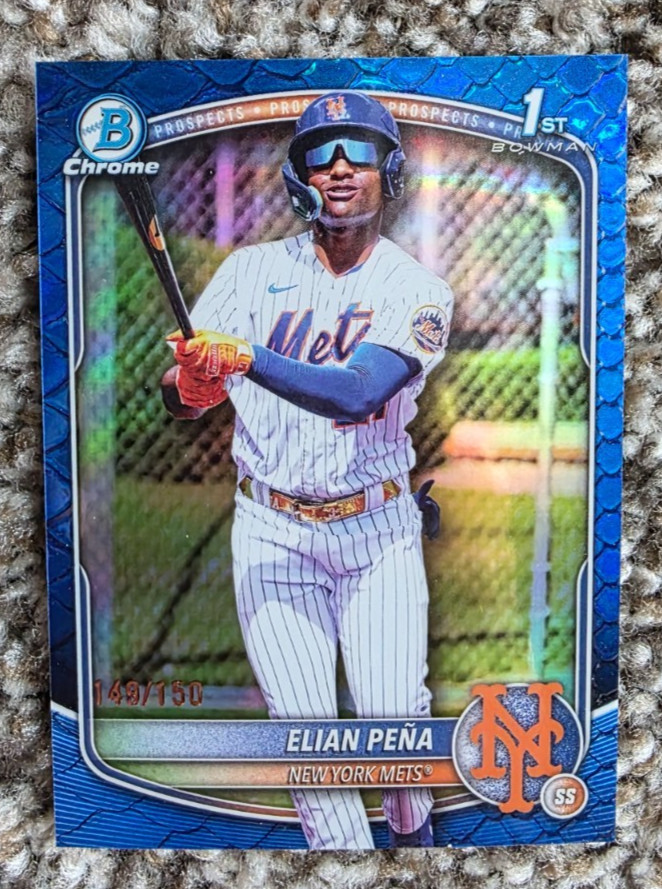 2025 Elian Pena Bowman Chrome Blue Geometric Refractor RC /150 1st BCP155 SP Met