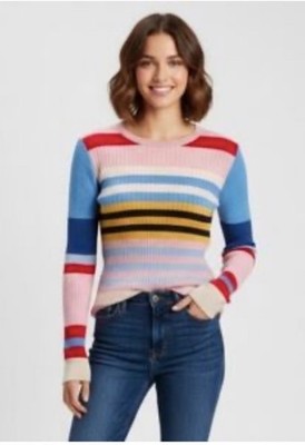 English Factory Multicolor Striped Sweater Lightweight Ribbed Rainbow Top Medium