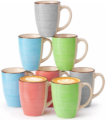 8er Set Kaffeetassen bunt Keramik Kaffeebecher Kaffee Tassen Henkel 360ml