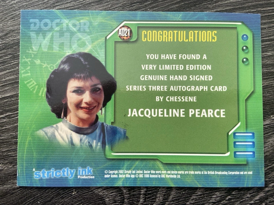 DOCTOR WHO JACQUELINE PEARCE AUTOGRAPH CARD AUTHENTIC HAMMER HORROR ACTRESS - Image 2 of 2