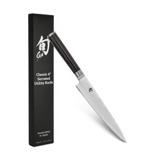 Utility Knife 6 Serrated Stainless Steel Black Handle Silver Blade Shun Classic