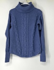 L.L Bean women  s thick Cable knit sweater small Blue Turtleneck Pullover