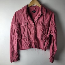 Topshop Women Size S Pink 100% Cotton Chore Raw Hem Cropped Jacket Smart Work