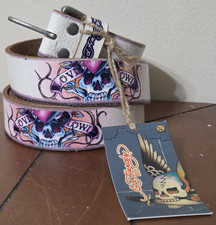 Ed Hardy Leather Women's Belt Ivory White Love Skull EH1100 SZ XL 52" NWT