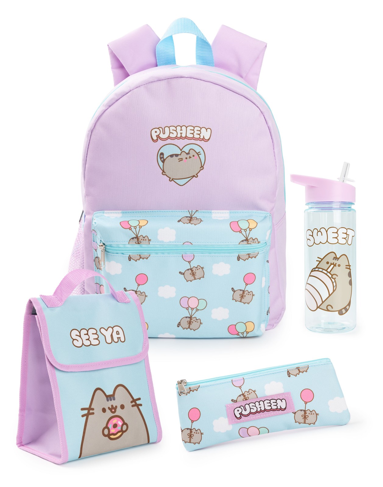 Pusheen 4 Piece Backpack Set | Girls Purple/Blue | Official Merch