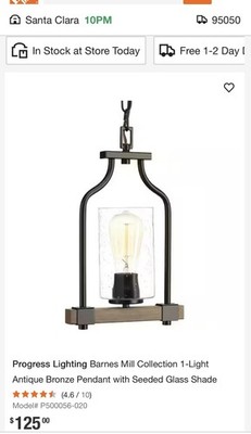 Progress Lighting Barnes Mill 1-Light Mini-Pendant # P500056-020 Farm/Rustic ￼￼