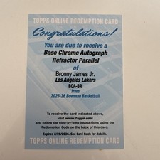 2025-26 Bowman Basketball Bronny James Auto Refractor *Redemption*