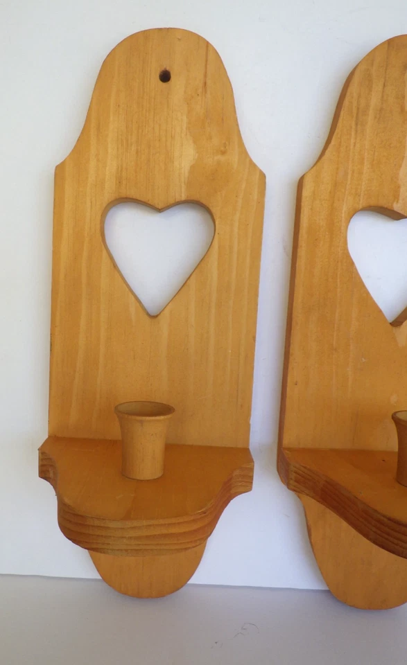 Винтажные деревянные настенные конические подсвечники ручной работы с вырезом в виде сердца набор из 2 - Изображение 4 из 4