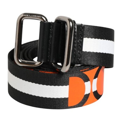 DOLCE & GABBANA Belt Black White Striped Logo Metal Buckle 110cm / 44in 350usd