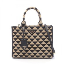 Borsa a tracolla piccola PRADA Symbol 1BA354 tela pelle beige nera usata