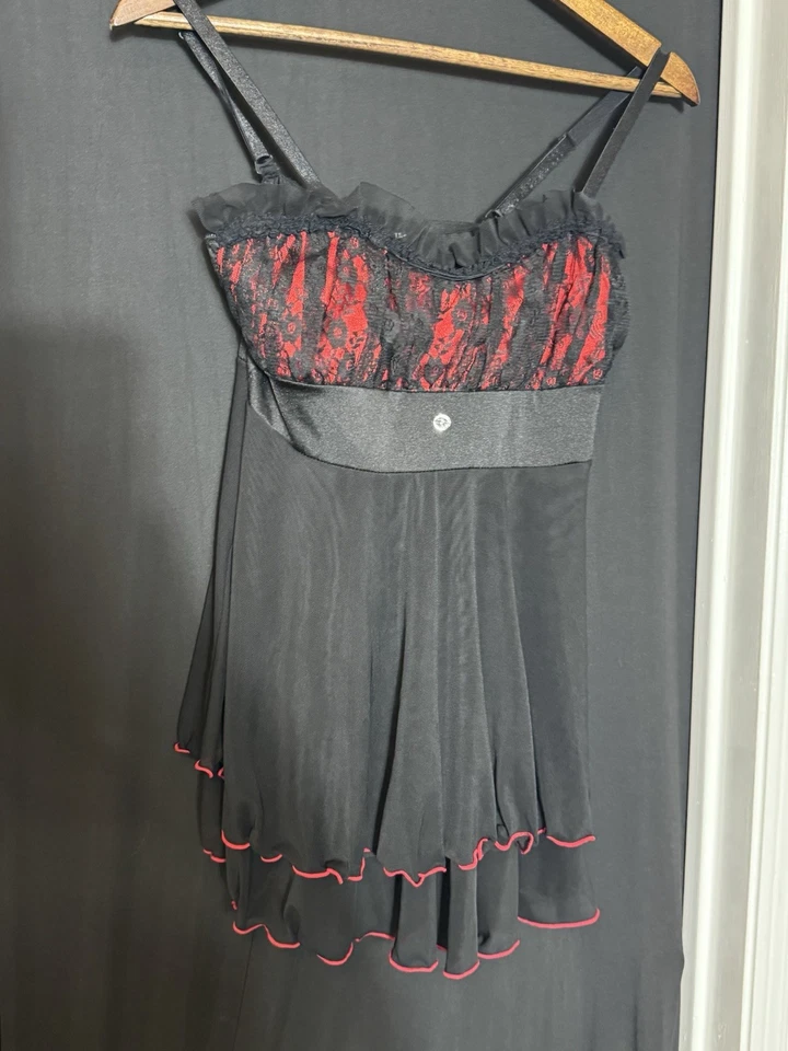 Lencería camisón babydoll negro y rojo Whimsigoth Coquette Vamp Fairy Foto 3 de 4