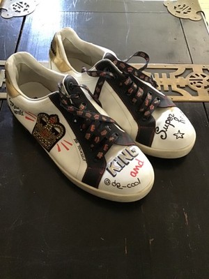 Dolce & Gabbana Men s Portofino Graffiti Print Low Top Leather Sneakers 42