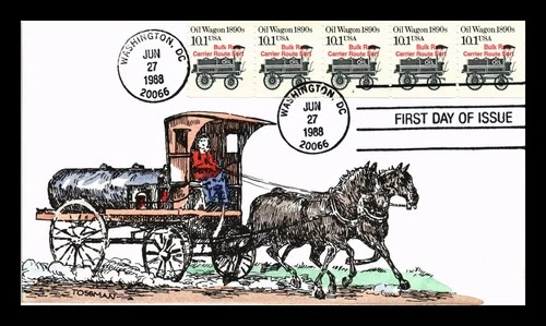 US COVER OIL WAGON TRANSPORTATION SERIES FDC TOSSMAN HAND PAINTED