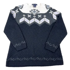 Eagles Eye Sweater Women Medium Blue Gray Acrylic Knit Nordic Main Line Ladies