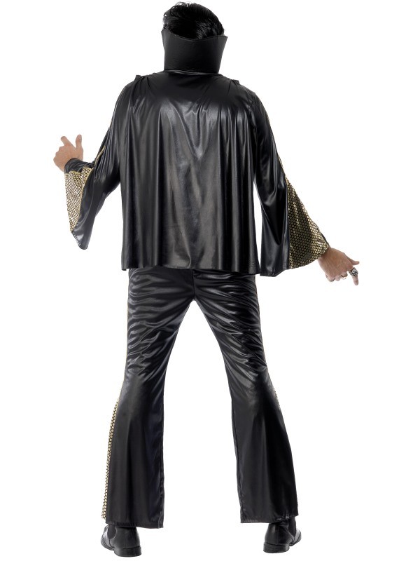 Mens 70s 1970s Licensed Elvis Presley Fancy Dress Costume Black New by