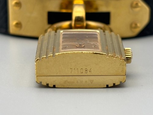 HERMES Kelly Gold Swiss Qz Women's Padlock Watch Black Belt - Picture 13 of 20