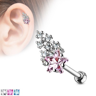 3 Pc Purple Star CZ Ear Cartilage Daith Tragus Helix Earrings Barbell Studs