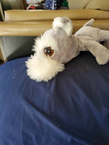 Peluche Russ Berrie "Arley The Schnauzer" Retirado Ojos Grandes Gris Cachorro Perro Suave - Imagen 12 de 12