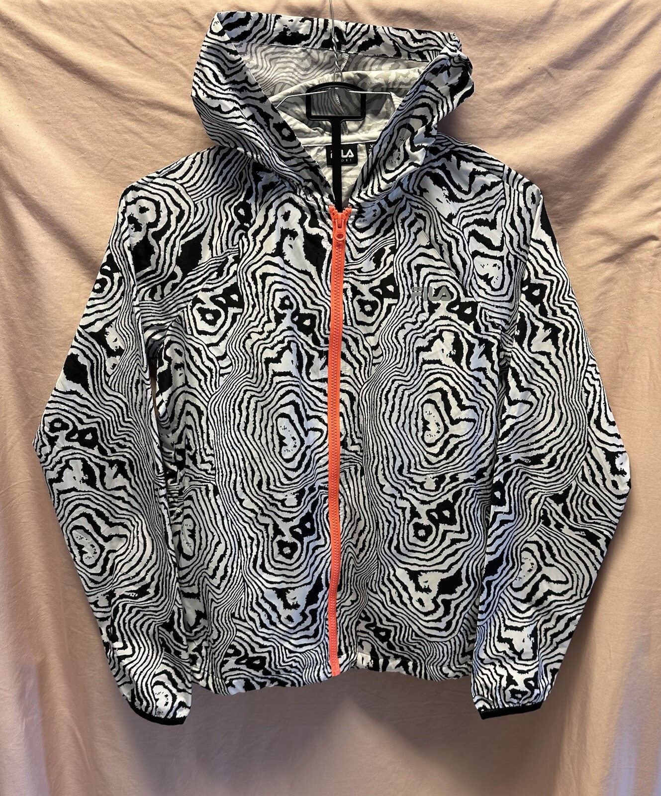 Giacca a vento Fila nera bianca stampata zip donna taglia XS zebrata nuova con etichetta