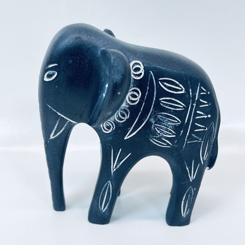 Elephant Figurine Black Soapstone Hand Carved Mini Statue Good Luck Elephant