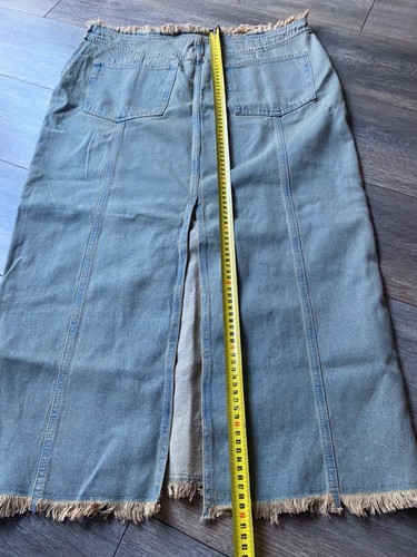 h&m denim skirt midi maxi fringed long slit western cowgirl uk 18 new on trend - Picture 14 of 20