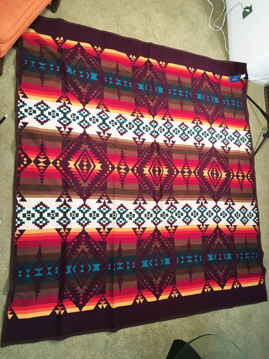 VTG Pendleton Jacquard Wool Cotton Blanket Maroon Jerome