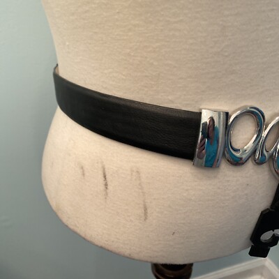 Chicos Women Sz S/M Black Genuine Leather Belt Adjustable  display picture 3