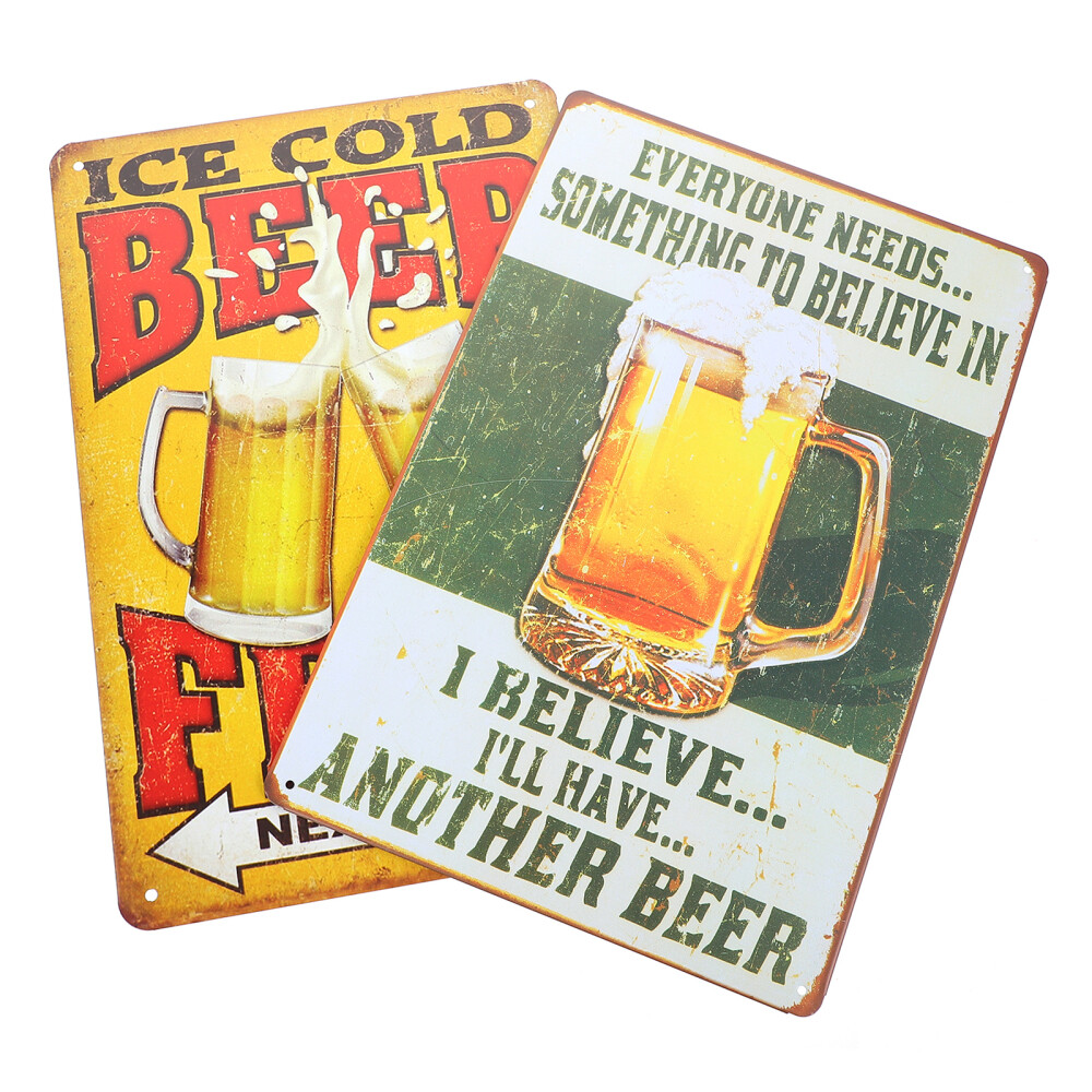 2Pcs Beer Tin Signs Vintage Tin Signs Tin Bar Signs Drink Beer Wall