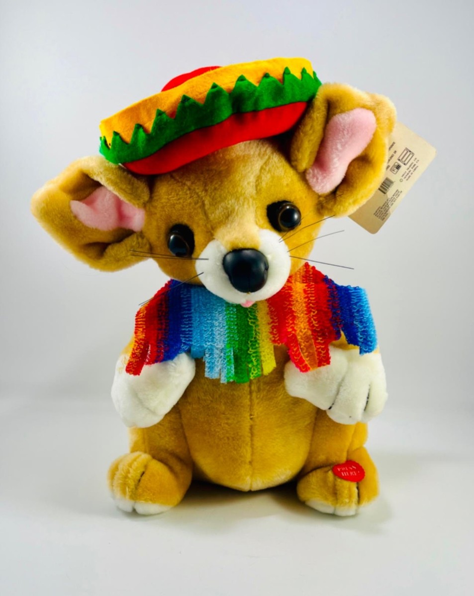 Chihuahua som også er sparebøsse men Goffa Mexican Chihuahua Dog w/ Poncho & Sombrero Plush Animated