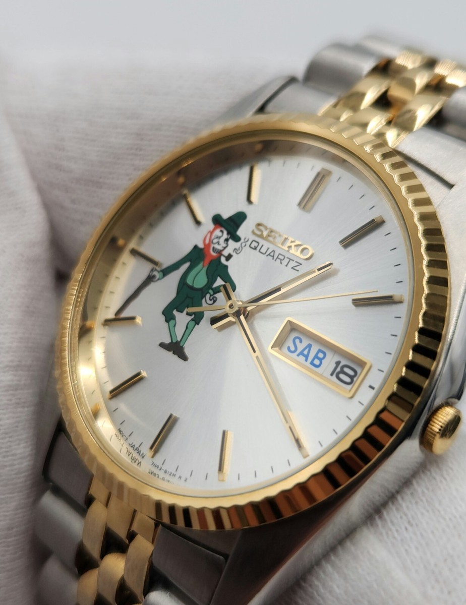 Seiko Mens Vintage Two Tone Day-Date w/ Leprechaun Accent Quartz