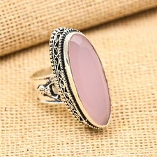 Pink Chalcedony Gemstone Handmade 925 Sterling Silver Ring Jewelry