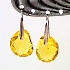 Silver Tone Faceted Yellow Crystal Drop Earrings