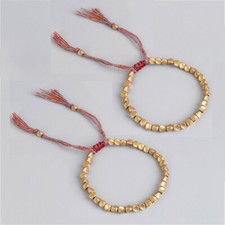 2X Lucky Tibetan Buddhist Braided Cotton Copper Beads Rope bracelet Bangle Gift 