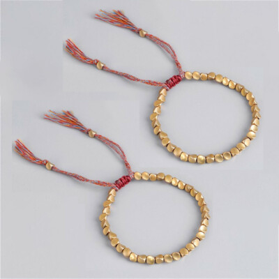 2X Lucky Tibetan Buddhist Braided Cotton Copper Beads Rope bracelet Bangle Gift`