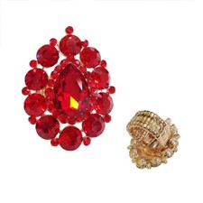 Gold Red Rhinestone Teardrop Stretch Ring 131 GRED