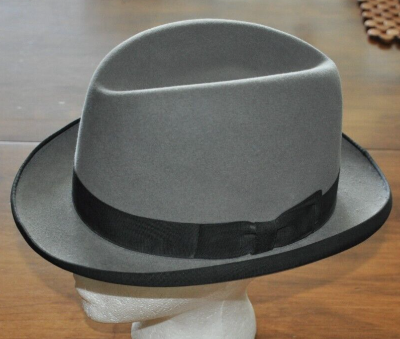 Vintage Stetson Derby Bowler Grey Black Wool Felt Hat 1/4