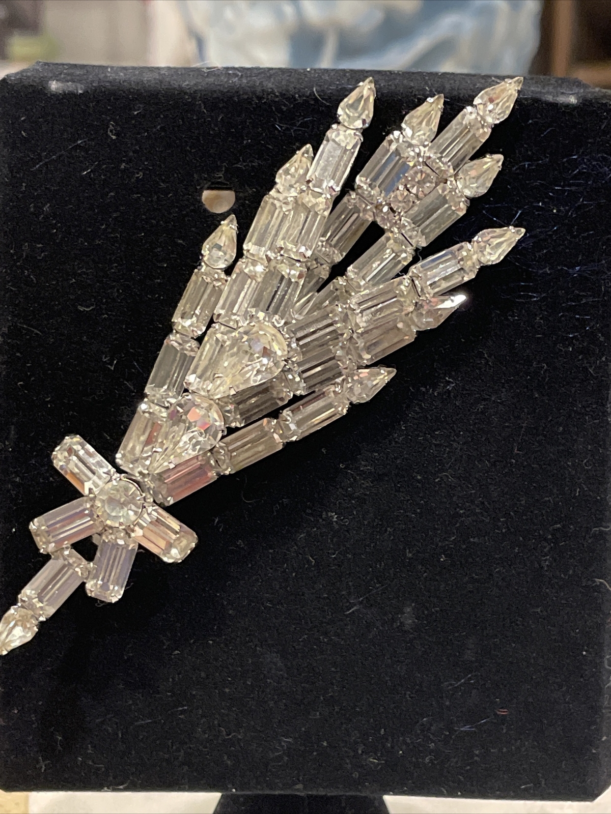 VTG Statement Minty Layered Clear Rhinestone Larg… - image 1