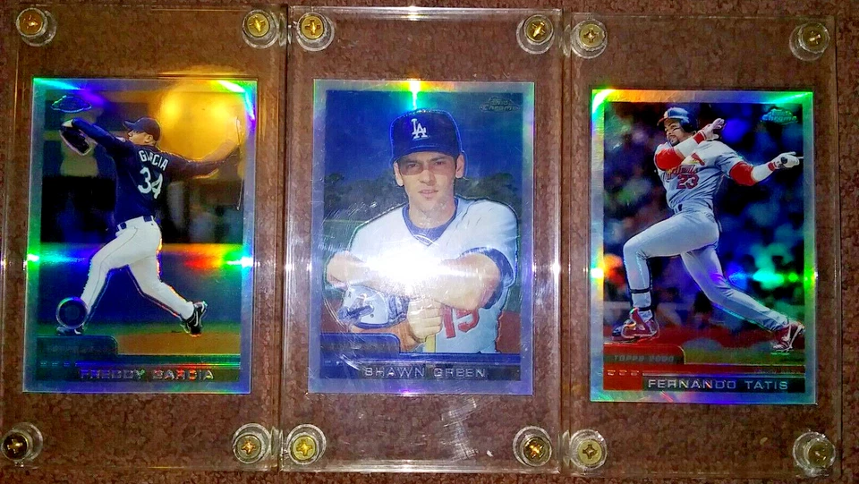 LOTE DE 3 REFRACTORES MLB CROMADOS TOPPS 2000: FUNDAS TATIS GREEN GARCIA 4 TORNILLOS 1/4" Foto 2 de 4