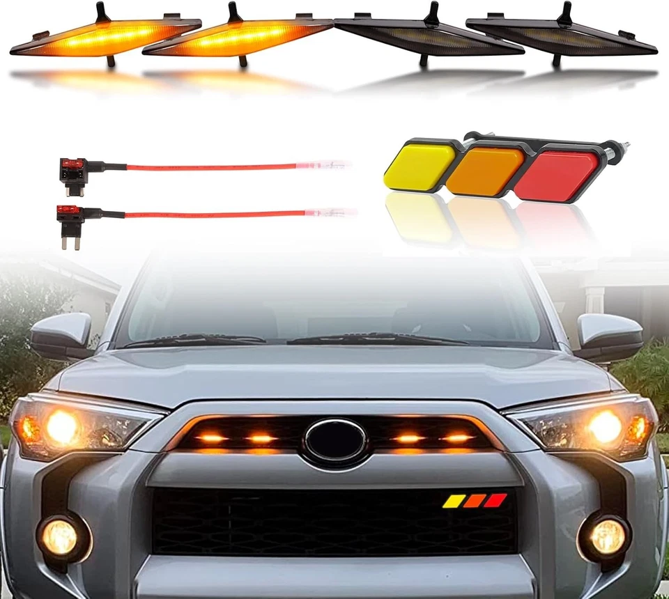 Желтые светодиодные решетчатые фары для 2014-2024 Toyota 4Runner TRD Pro SR5 Off-Road Limited - Изображение 2 из 4