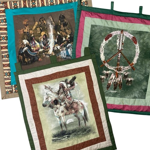 Set of 3 The Mountain Art Wall Hangings Quilted Cotton Tapestry Panels