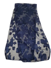 Cejon Wrap Scarf Sheer Chiffon Blue on Blue Satin Floral Damask 62"x13"