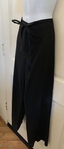 MICA VINTAGE! Black Woven Rayon/Linen Drawstring Button Front Wide Leg Pants 6 - Picture 4 of 8